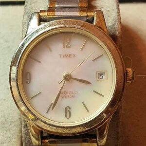 Timex Indiglo Goldtone/Abalone Stainless Steel Women's Watch w/Date
